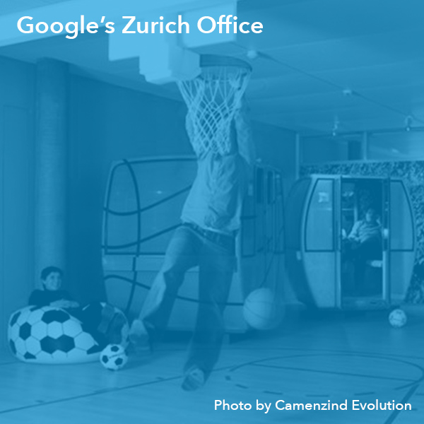 Google employees playing basketball in the office
