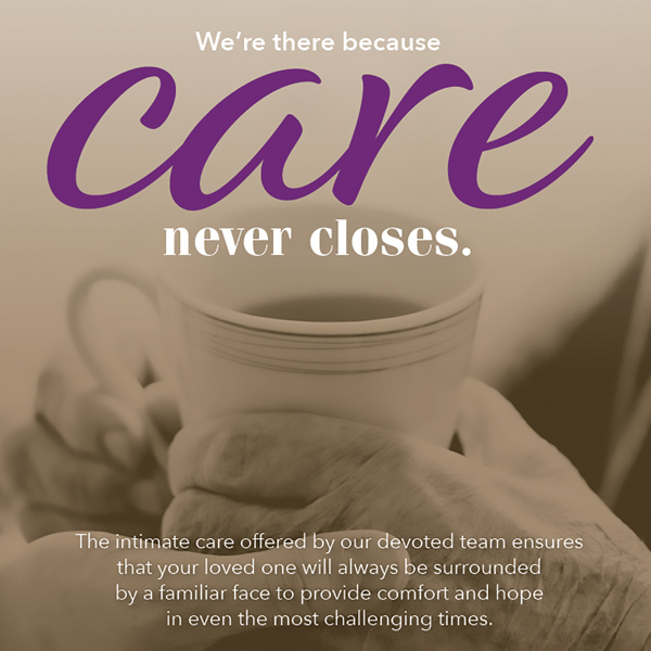 Close-up, sepia-toned photo of a care provider handing and elderly woman a cup of coffee