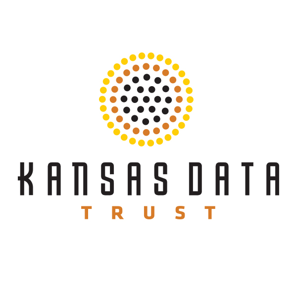 Logo featuring a sunflower made out of colored dots and the words "Kansas Data Trust"