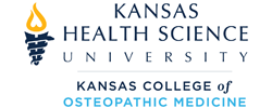 Logo featuring a stylized medical torch and the words "Kansas Health Sciences University"
