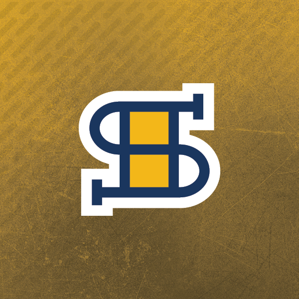 Stylized S and H logo on gritty, gold background